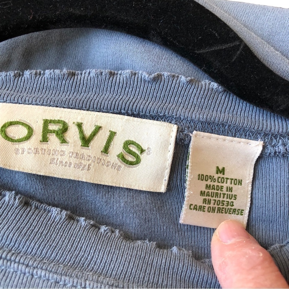 Orvis Pullover Cotton Top Women M Slate Blue Lettuce Hem Neck and Sleeve - Picture 6 of 7